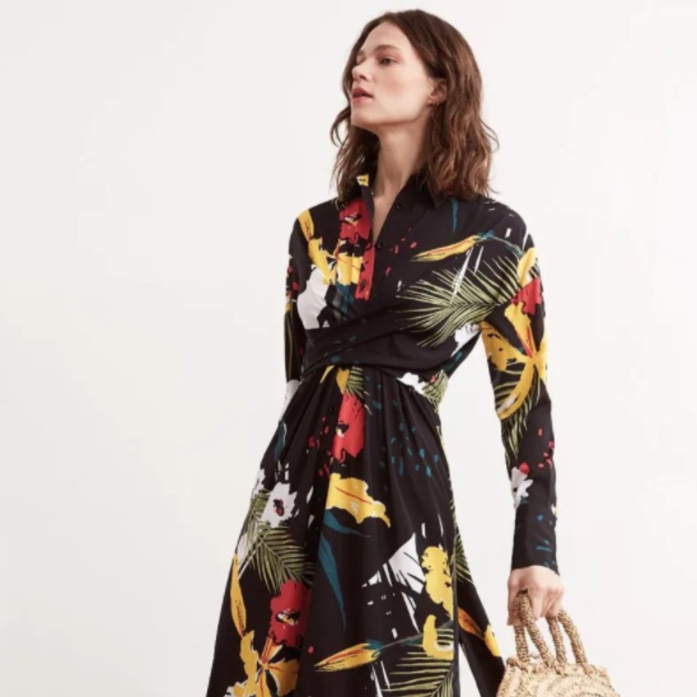 KITRI PHOENIX FLORAL TIE WAIST SHIRT DRESS SIZE 6